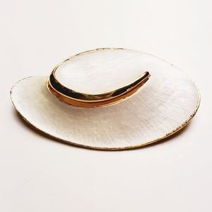 J.J. Signed Pearl White Golden Ladies Brooch